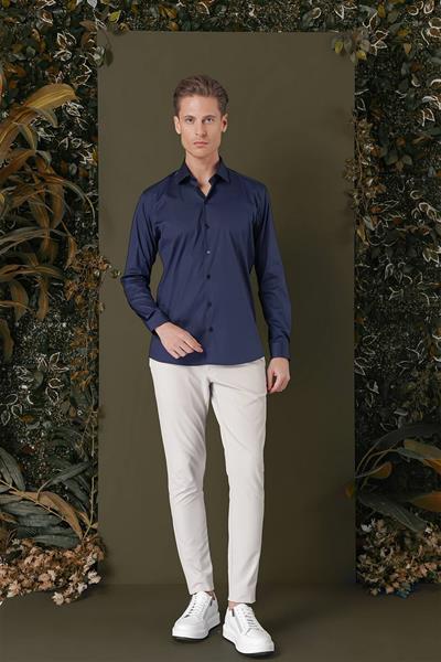 GK 709 Slim Fit Lacivert Klasik Gömlek