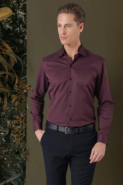GK 709 Slim Fit Mürdüm Klasik Gömlek