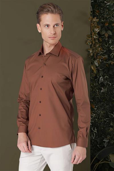 GK 709 Slim Fit Taba Klasik Gömlek