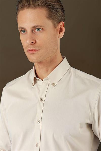 GK 711 Slim Fit Bej Klasik Gömlek