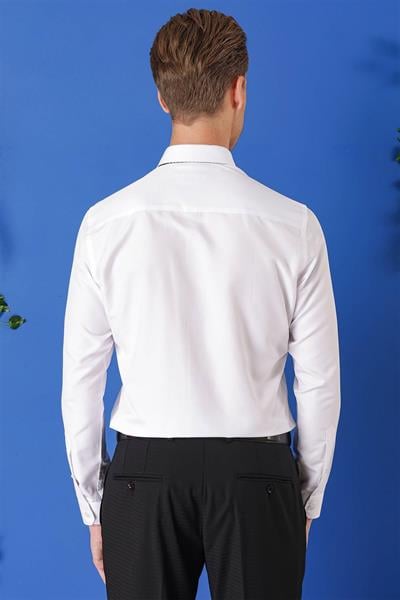 Gk 713 Slim Fit Dokulu Pamuklu Klasik Beyaz Gömlek