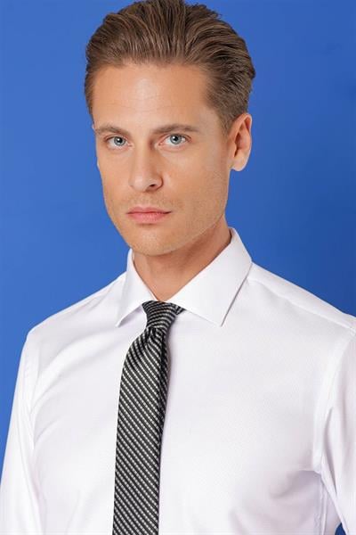 Gk 719 Slim Fit Dokulu Pamuklu Klasik Beyaz Gömlek