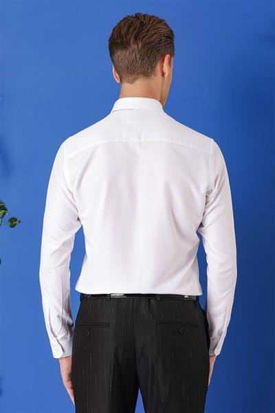 Gk 719 Slim Fit Dokulu Pamuklu Klasik Beyaz Gömlek