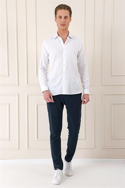 Gk 722 Comfort Fit Balıksırtı Dokuma %100 Pamuk Klasik Beyaz Gömlek