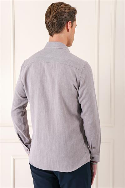Gk 723 Slim Fit Düğmeli Yaka %100 Pamuk Klasik Vizon Gömlek