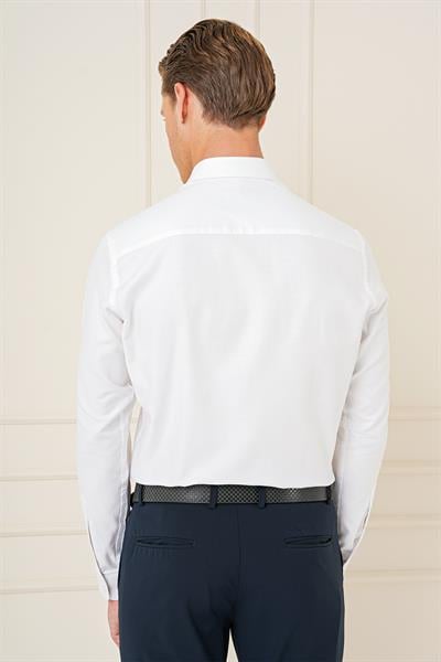 Gk 725 Slim Fit Dokulu %100 Pamuk Klasik Beyaz Gömlek