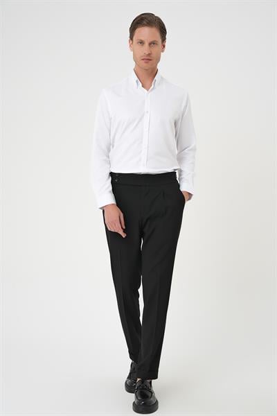 Gk 736 Slim Fit Düğmeli Yaka Pamuklu Klasik Beyaz Gömlek