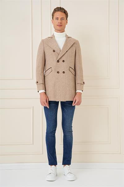 KA 082 Slim Fit Açık Bej Spor Kaban