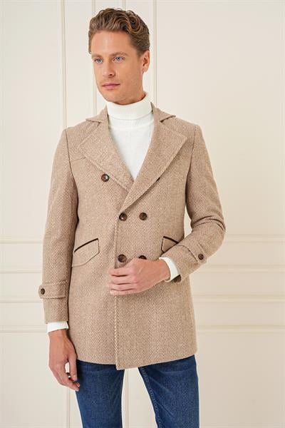 KA 082 Slim Fit Açık Bej Spor Kaban