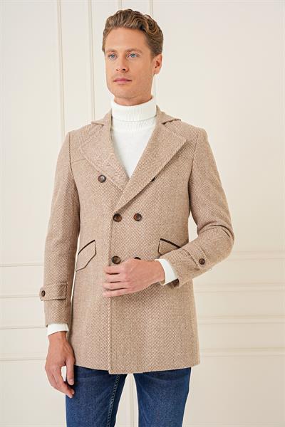 KA 082 Slim Fit Açık Bej Spor Kaban