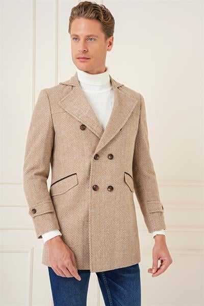 KA 082 Slim Fit Açık Bej Spor Kaban