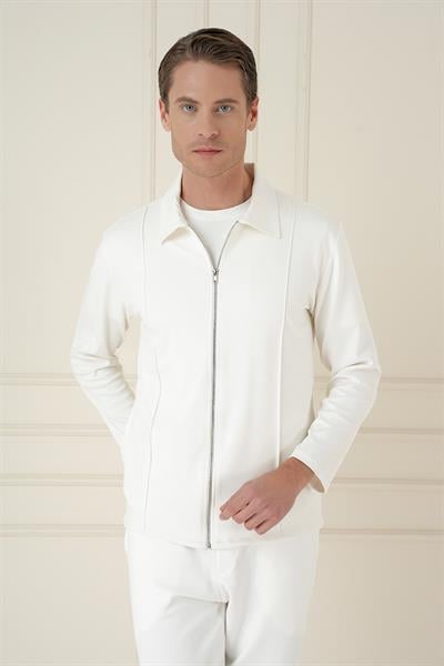 Mt 174 Slim Fit Fermuarlı Yan Cep Mevsimlik Casual Ekru Mont