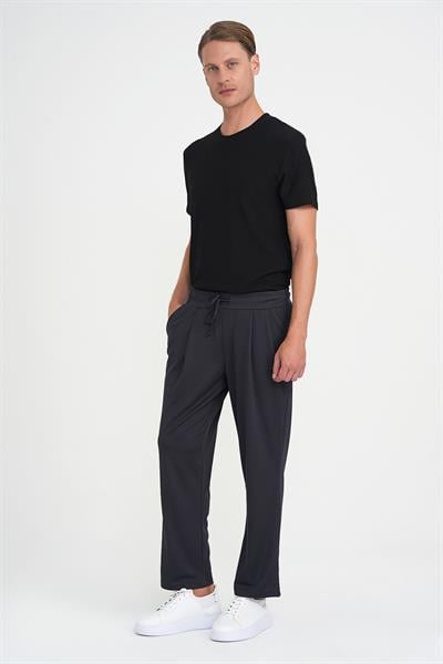 Oversize Bağcıklı ve Pileli Pamuk Antrasit Jogger Pantolon Atp 035 