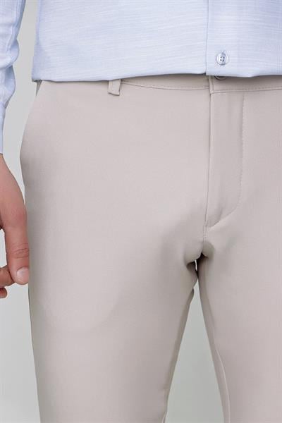 P 1088 Slim Fit Yan Cep Esnek Pamuklu Casuel Bej Pantolon