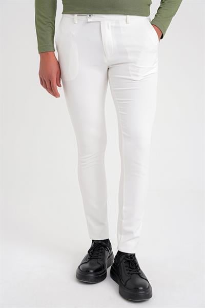 P 1088 Slim Fit Yan Cep Esnek Pamuklu Casuel Beyaz Pantolon