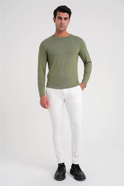 P 1088 Slim Fit Yan Cep Esnek Pamuklu Casuel Beyaz Pantolon