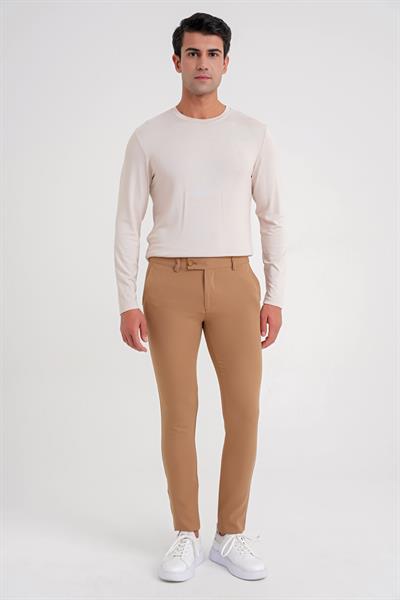 P 1088 Slim Fit Yan Cep Esnek Pamuklu Casuel Camel Pantolon