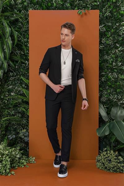 P 1114 Slim Fit Siyah Spor Pantolon
