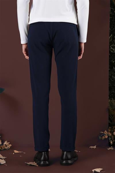 P 1139 Slim Fit Yan Cepli Dokulu Esnek Casuel Lacivert Pantolon
