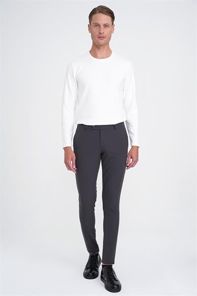 P 1144 Slim Fit Yan Cepli Düz Esnek Casuel Antrasit Pantolon