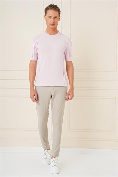 P 1144 Slim Fit Yan Cepli Düz Esnek Casuel Koyu Bej Pantolon