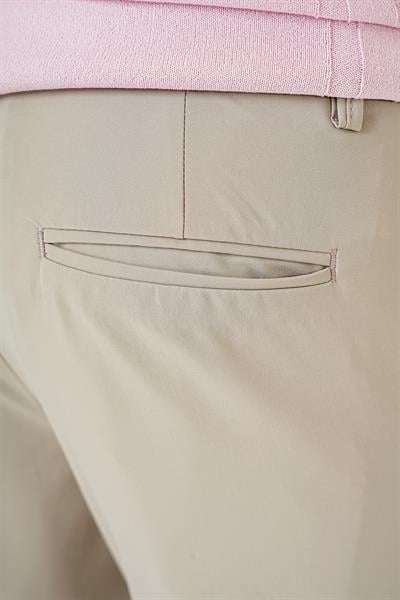 P 1144 Slim Fit Yan Cepli Düz Esnek Casuel Koyu Bej Pantolon