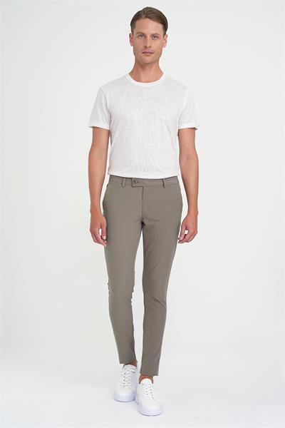 P 1144 Slim Fit Yan Cepli Düz Esnek Casuel Vizon Pantolon