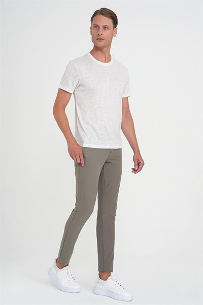 P 1144 Slim Fit Yan Cepli Düz Esnek Casuel Vizon Pantolon