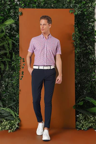 P 1144 Slim Fit Yan Cepli Düz Esnek Casuel Lacivert Pantolon
