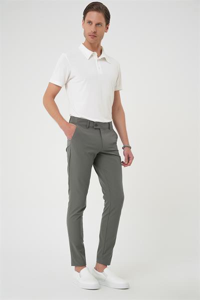 P 1144 Slim Fit Yan Cepli Düz Esnek Casuel Su Yeşili Pantolon