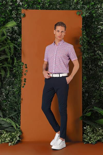 P 1144 Slim Fit Yan Cepli Düz Esnek Casuel Lacivert Pantolon