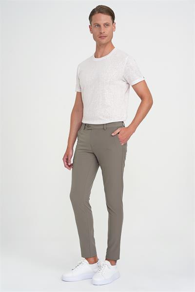 P 1144 Slim Fit Yan Cepli Düz Esnek Casuel Vizon Pantolon