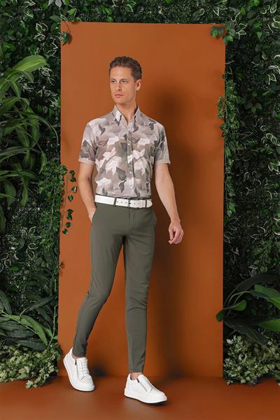 P 1144 Slim Fit Yan Cepli Düz Esnek Casuel Nefti Pantolon
