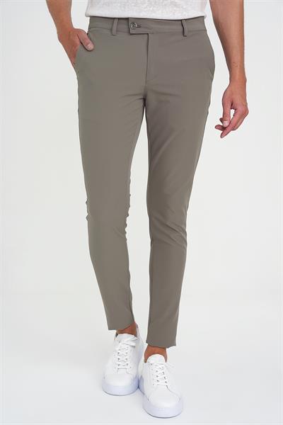P 1144 Slim Fit Yan Cepli Düz Esnek Casuel Vizon Pantolon
