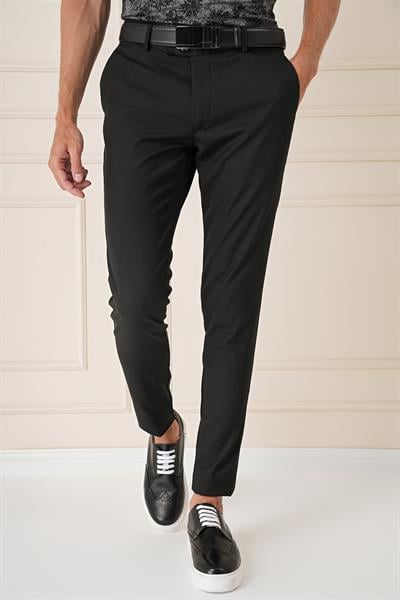 P 1147 Slim Fit Yan Cep Esnek Pamuk Casuel Siyah Pantolon