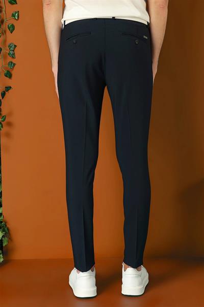 P 1148 Comfort Fit Gofre Kumaş Pileli Pamuk Casuel Lacivert Pantolon