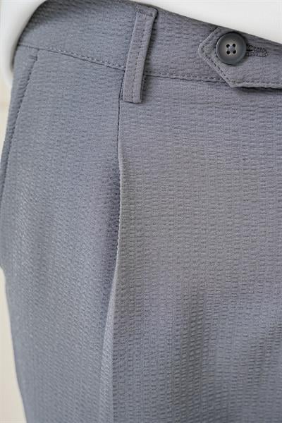 P 1148 Comfort Fit Gofre Kumaş Pileli Pamuk Casuel Gri Pantolon
