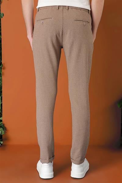 P 1149 Comfort Fit Beli Lastikli Pötikareli Casuel Bej Pantolon