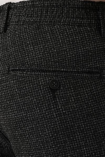 P 1149 Comfort Fit Beli Lastikli Pötikareli Casuel Siyah Pantolon