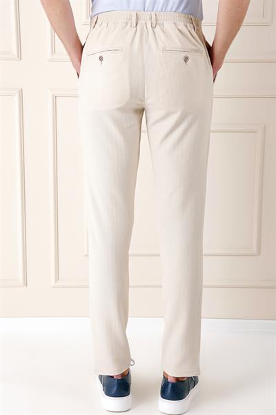 P 1155 Comfort Fit Beli Lastikli Balıksırtı Dokuma Casuel Bej Pantolon
