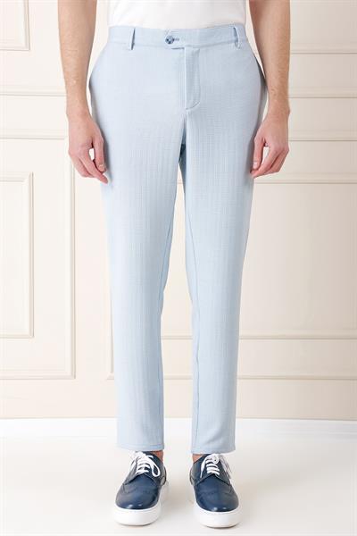 P 1155 Comfort Fit Beli Lastikli Balıksırtı Dokuma Casuel Mavi Pantolon