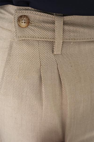 P 1158 Comfort Fit Çift Pileli Dokulu Esnek Pamuk Bej Pantolon