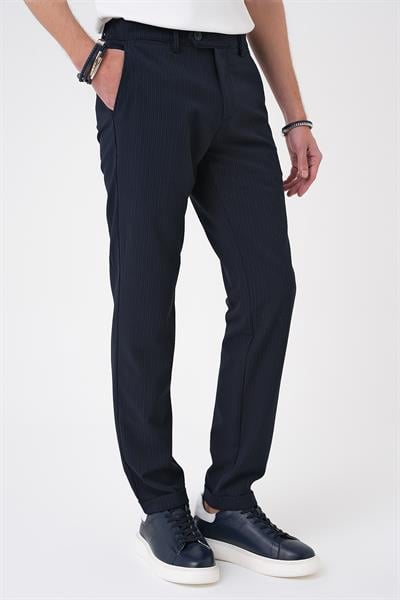 P 1177 Comfort Fit Gofre Dokulu Beli Lastikli Lacivert Jogger Pantolon