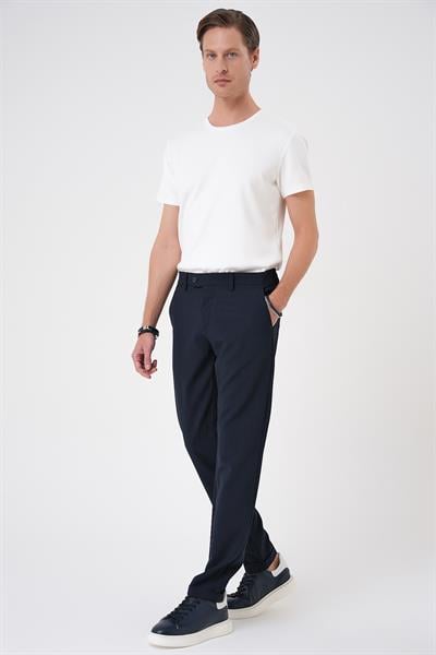 P 1177 Comfort Fit Gofre Dokulu Beli Lastikli Lacivert Jogger Pantolon