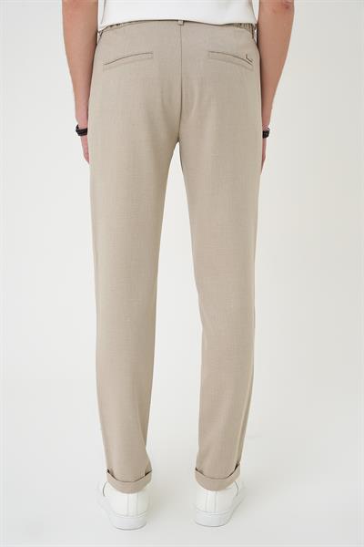 P 1182 Comfort Fit Beli Lastikli Pileli Bej Jogger Pantolon 