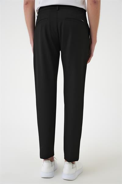P 1182 Comfort Fit Beli Lastikli Pileli Siyah Jogger Pantolon 