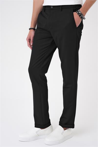 P 1183 Comfort Fit Beli Lastikli Siyah Jogger Pantolon 