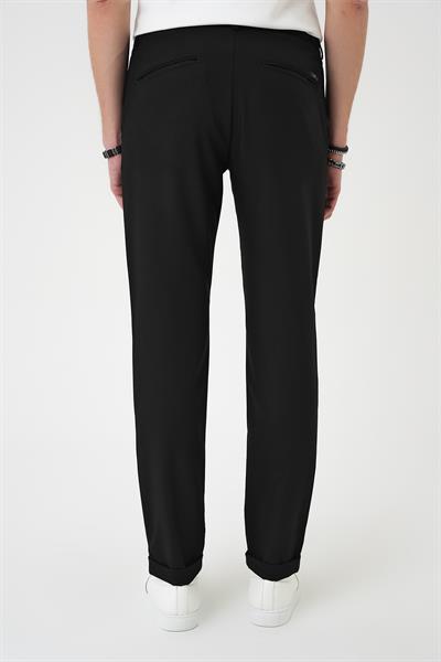 P 1186 Comfort Fit Beli Lastikli Dokulu Siyah Jogger Pantolon 