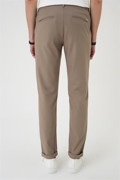 P 1186 Comfort Fit Beli Lastikli Dokulu Koyu Bej Jogger Pantolon 