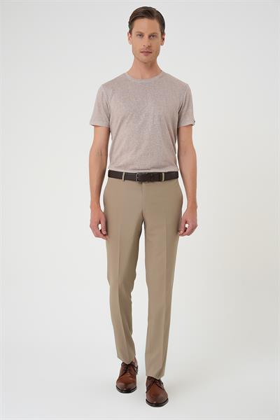 P 1191 Slim Fit Pilesiz Yün Klasik Koyu Bej Kumaş Pantolon 